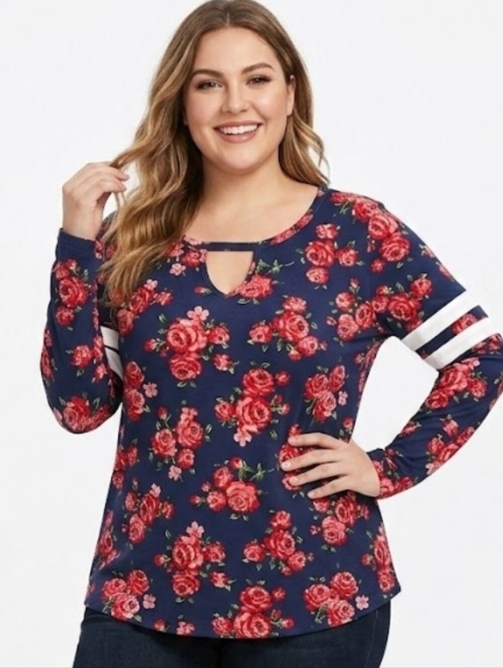 Joe Boxer Navy Floral Long-Sleeve Tee with Pink Roses